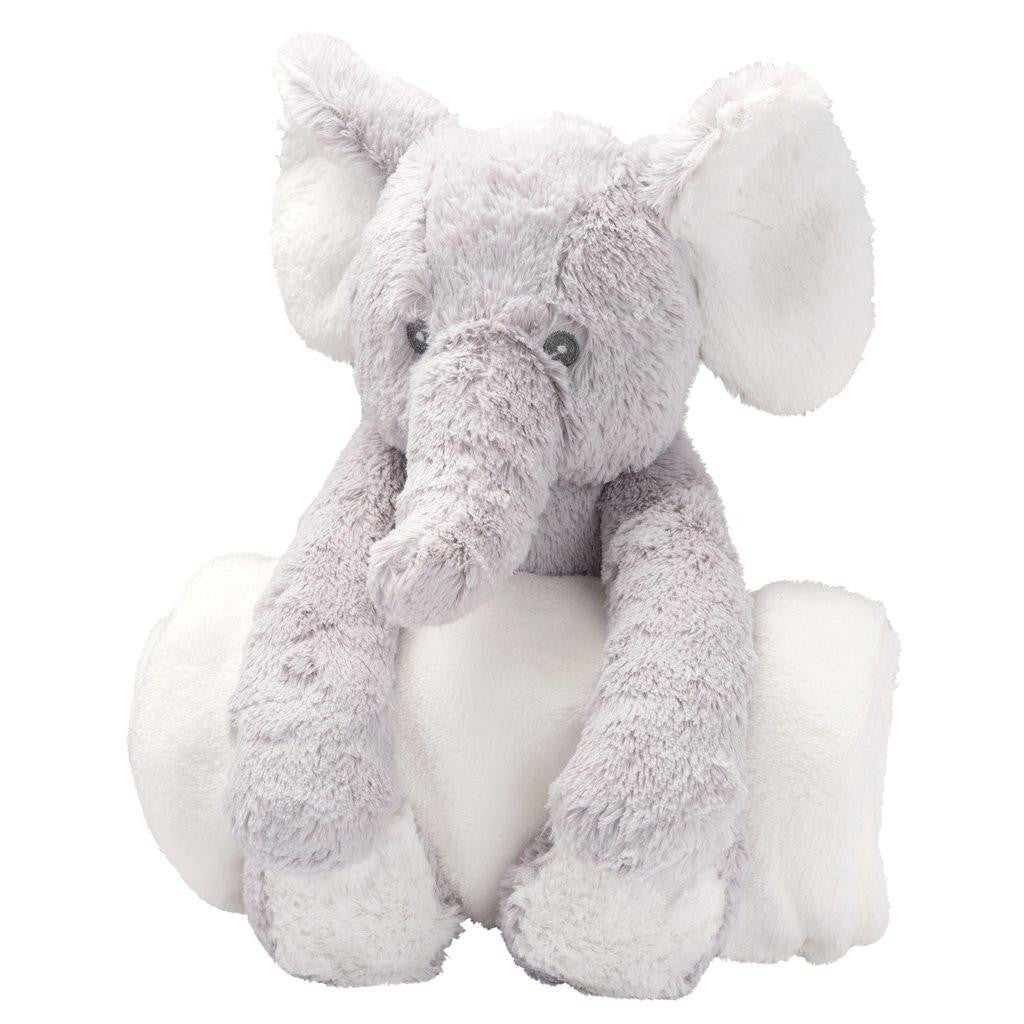 Bedtime Huggie Grey Elephant and Blanket - myembroideredgifts-com - Elegant Baby