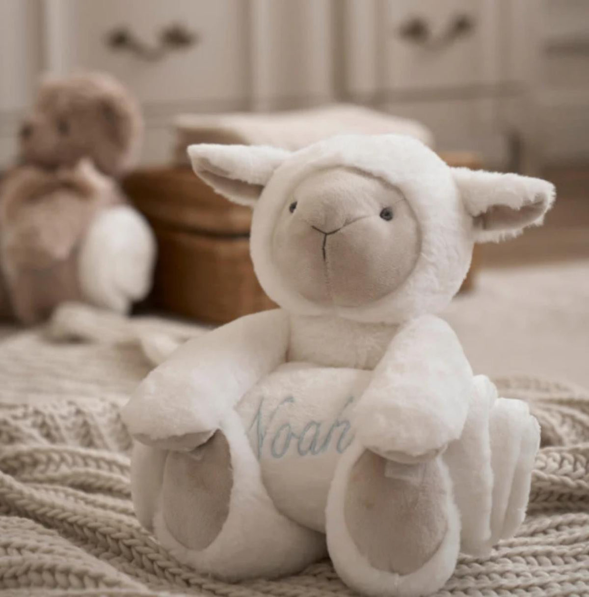 Bedtime Huggie Lamb and Blanket - myembroideredgifts-com - Elegant Baby