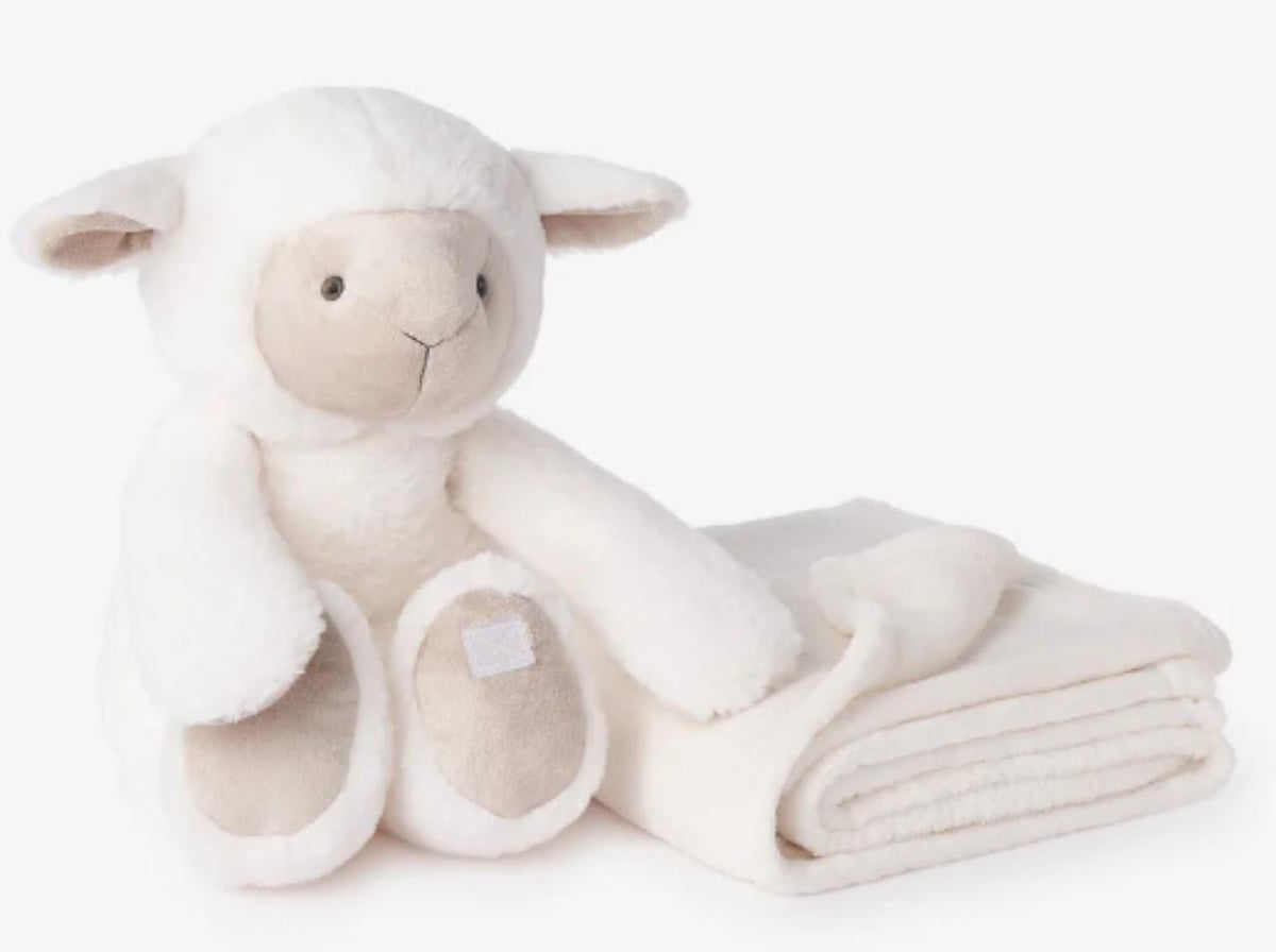 Bedtime Huggie Lamb and Blanket - myembroideredgifts-com - Elegant Baby