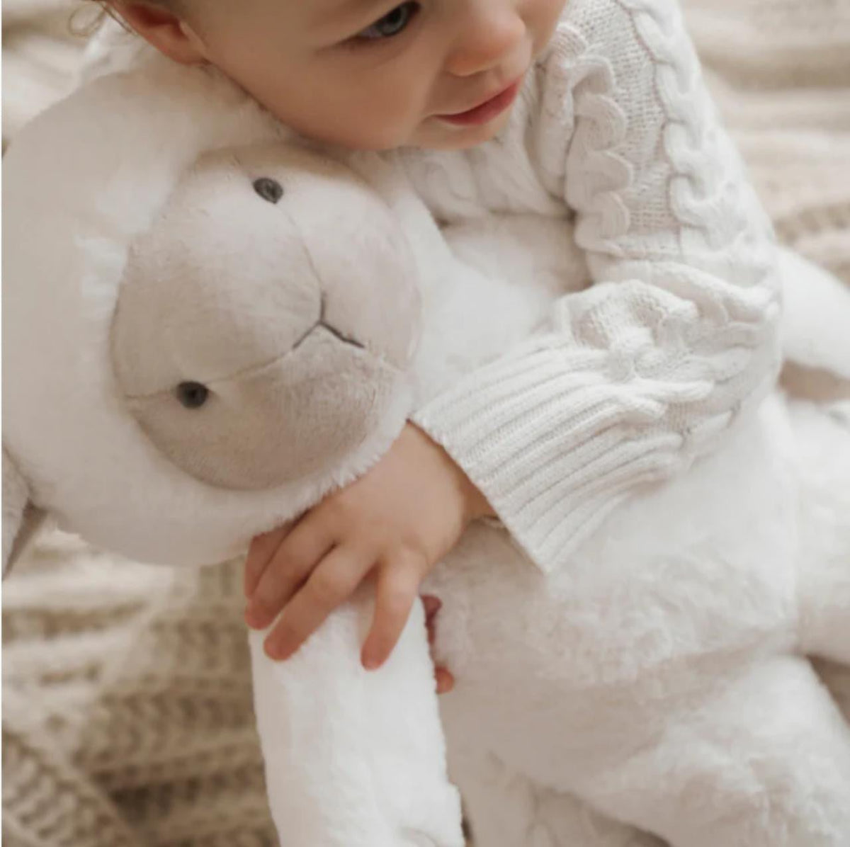 Bedtime Huggie Lamb and Blanket - myembroideredgifts-com - Elegant Baby