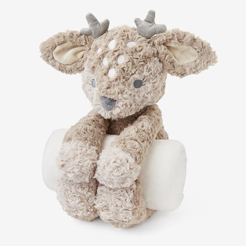 Bedtime Huggie Swirly Fawn and Blanket - myembroideredgifts-com - Elegant Baby