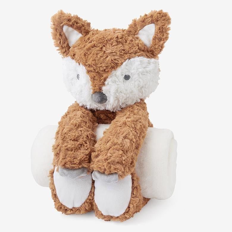 Bedtime Huggie Swirly Fox and Blanket - myembroideredgifts-com - Elegant Baby