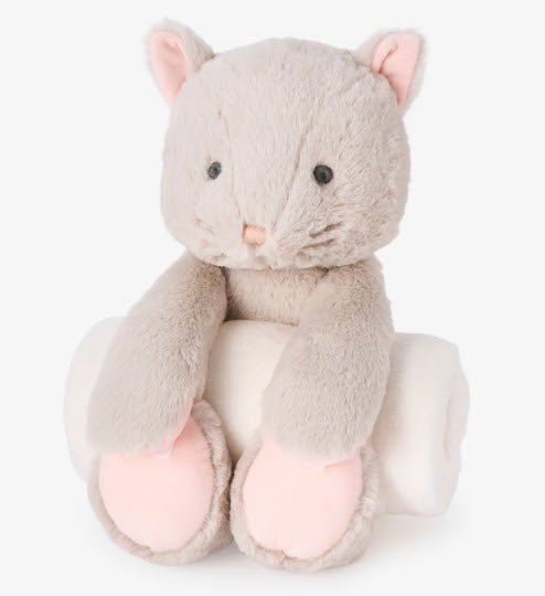 Bedtime Kitty Huggies Plush Toy with Blanket Personalized - myembroideredgifts - com - Elegant Baby