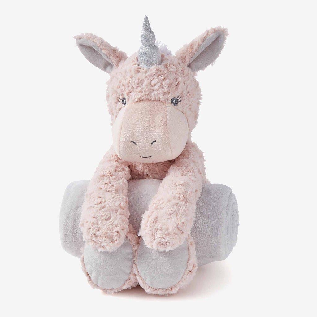 Bedtime Pink Huggie Unicorn and Blanket - myembroideredgifts-com - Elegant Baby