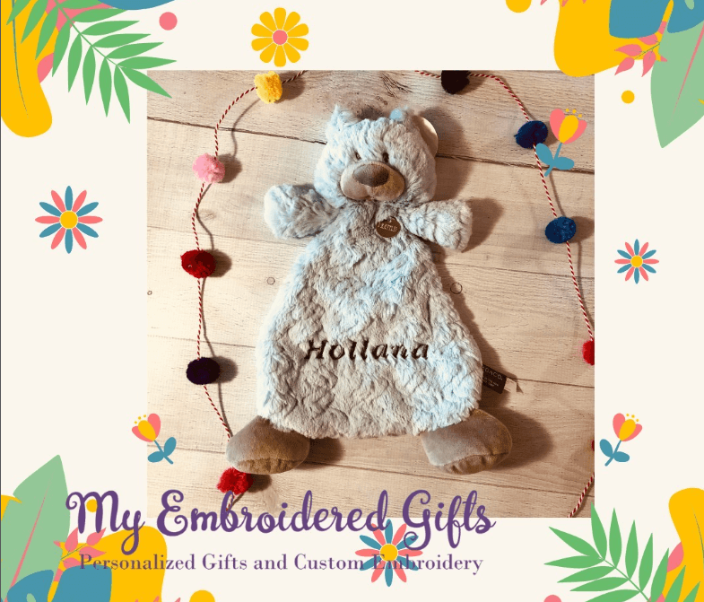 Blake Bear Rattle Blankie Personalized