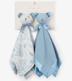 Blue "Sleepy Pal" Bear Organic Security Blanket (Set of 2) - myembroideredgifts-com - Elegant Baby