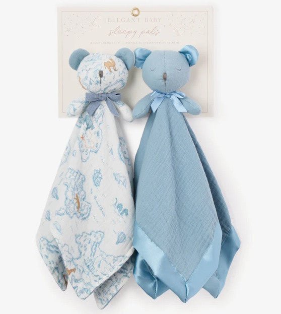 Blue "Sleepy Pal" Bear Organic Security Blanket (Set of 2) - myembroideredgifts-com - Elegant Baby