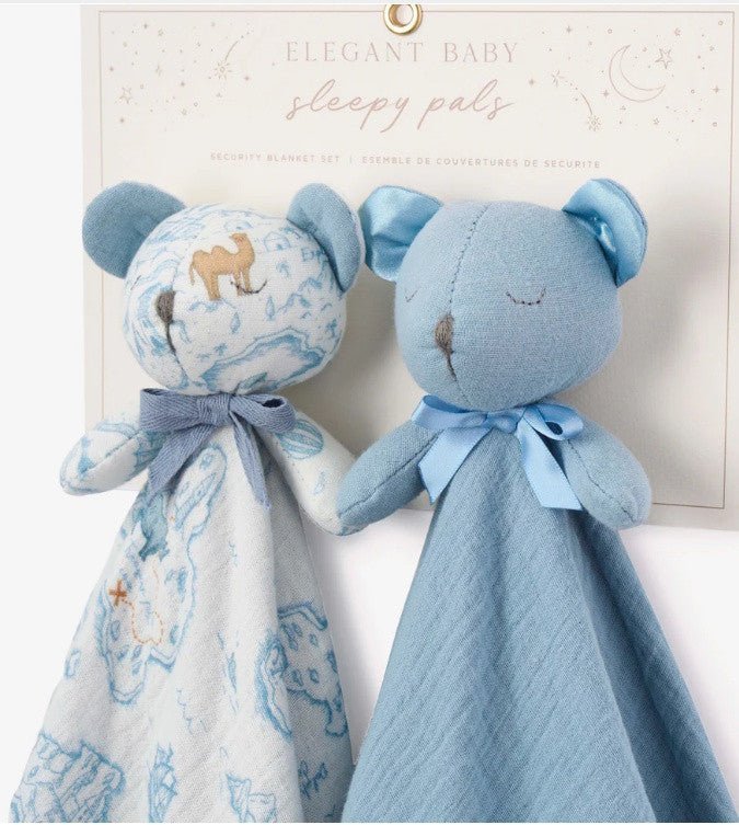 Blue "Sleepy Pal" Bear Organic Security Blanket (Set of 2) - myembroideredgifts-com - Elegant Baby