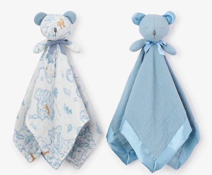 Blue "Sleepy Pal" Bear Organic Security Blanket (Set of 2) - myembroideredgifts-com - Elegant Baby