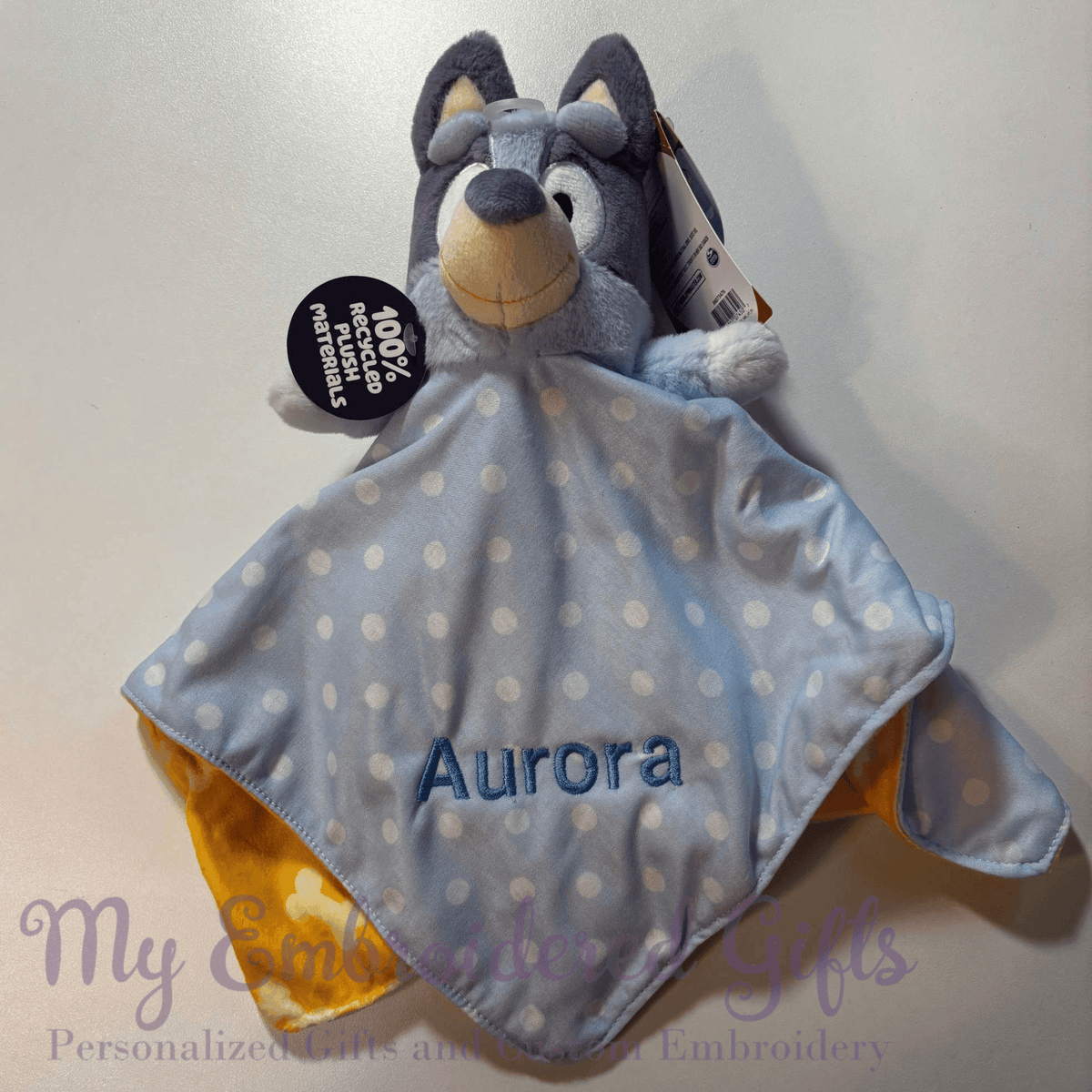 Bluey Lovey, Personalized (Made from 100% Recycled Materials) - myembroideredgifts-com - Baby Gund