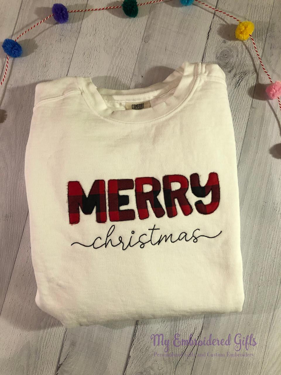  Children's Buffalo Plaid Merry Christmas Applique Shirt 