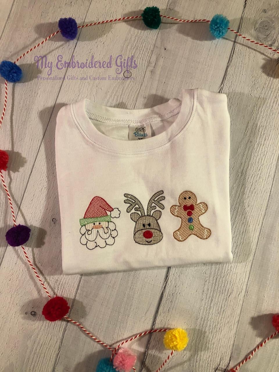 Children's Three Christmas Friends Applique Shirt - myembroideredgifts-com - myembroideredgifts-com