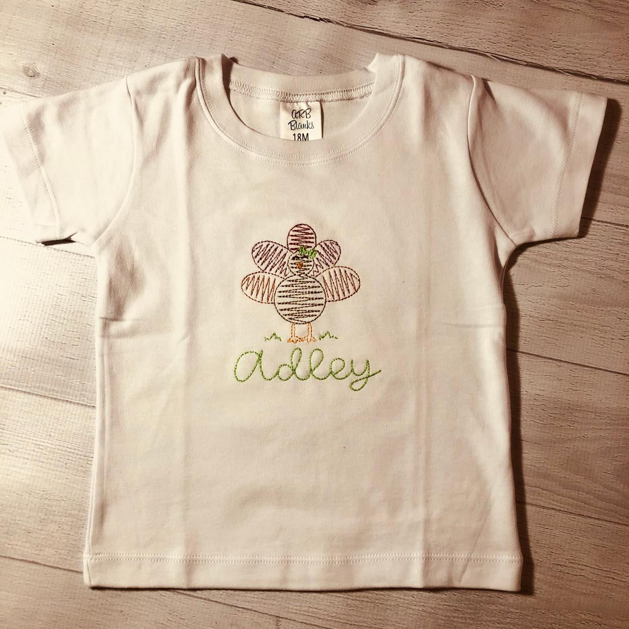  Children's Turkey Scratchy Embroidery Shirt Personalized 