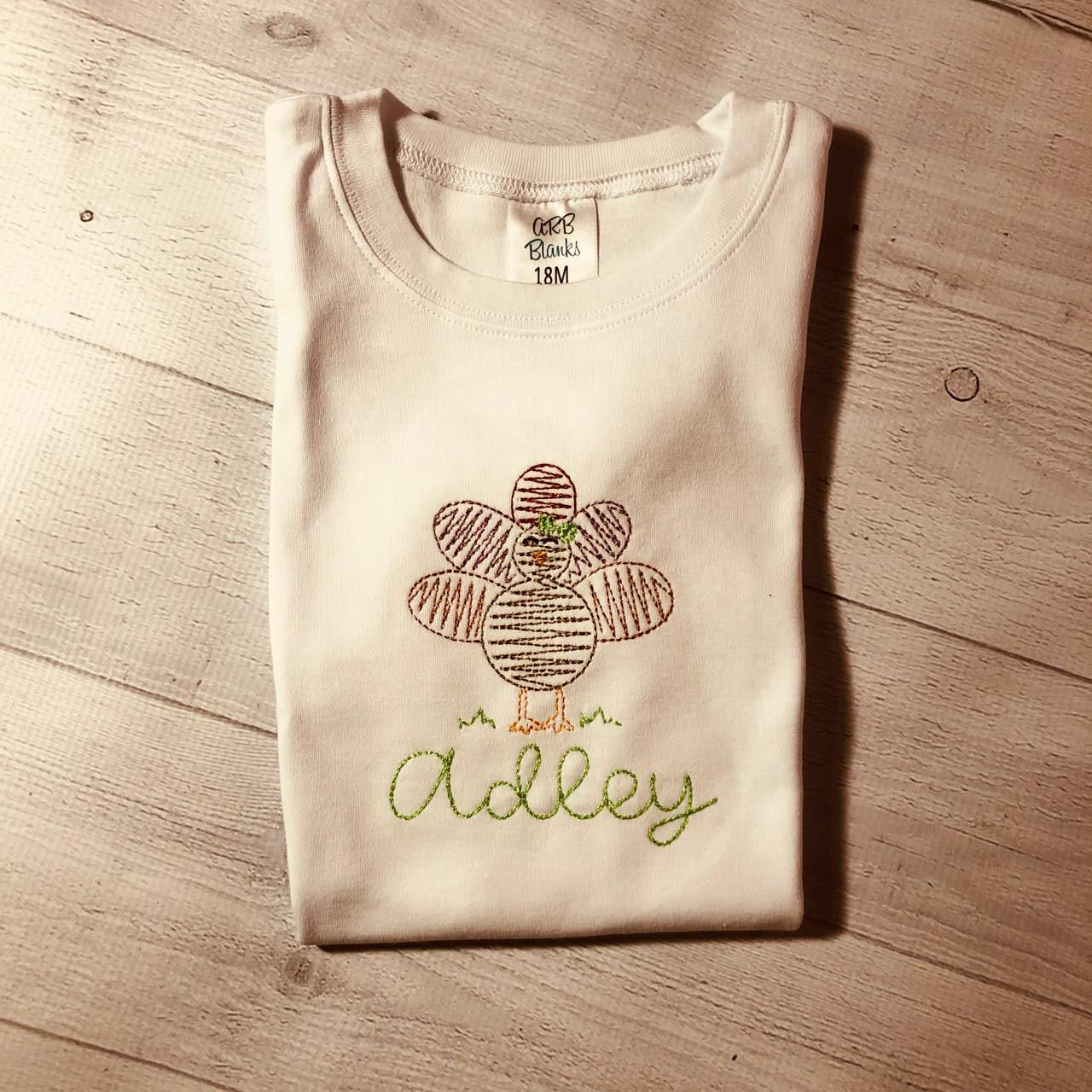  Children's Turkey Scratchy Embroidery Shirt Personalized 