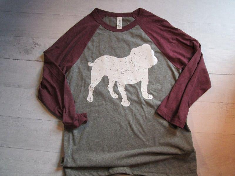 Distressed Bulldog Baseball T - myembroideredgifts-com - myembroideredgifts-com