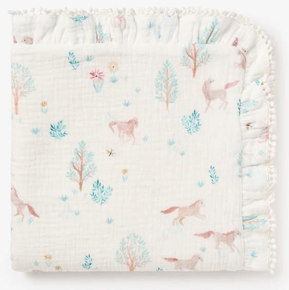 Elegant Baby Pony Meadow Organic Muslin Baby Blanket with Fur Personalized 