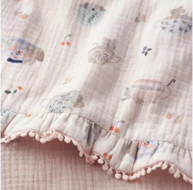 Elegant Baby Tea Party Organic Muslin Lace Edge Blankie 