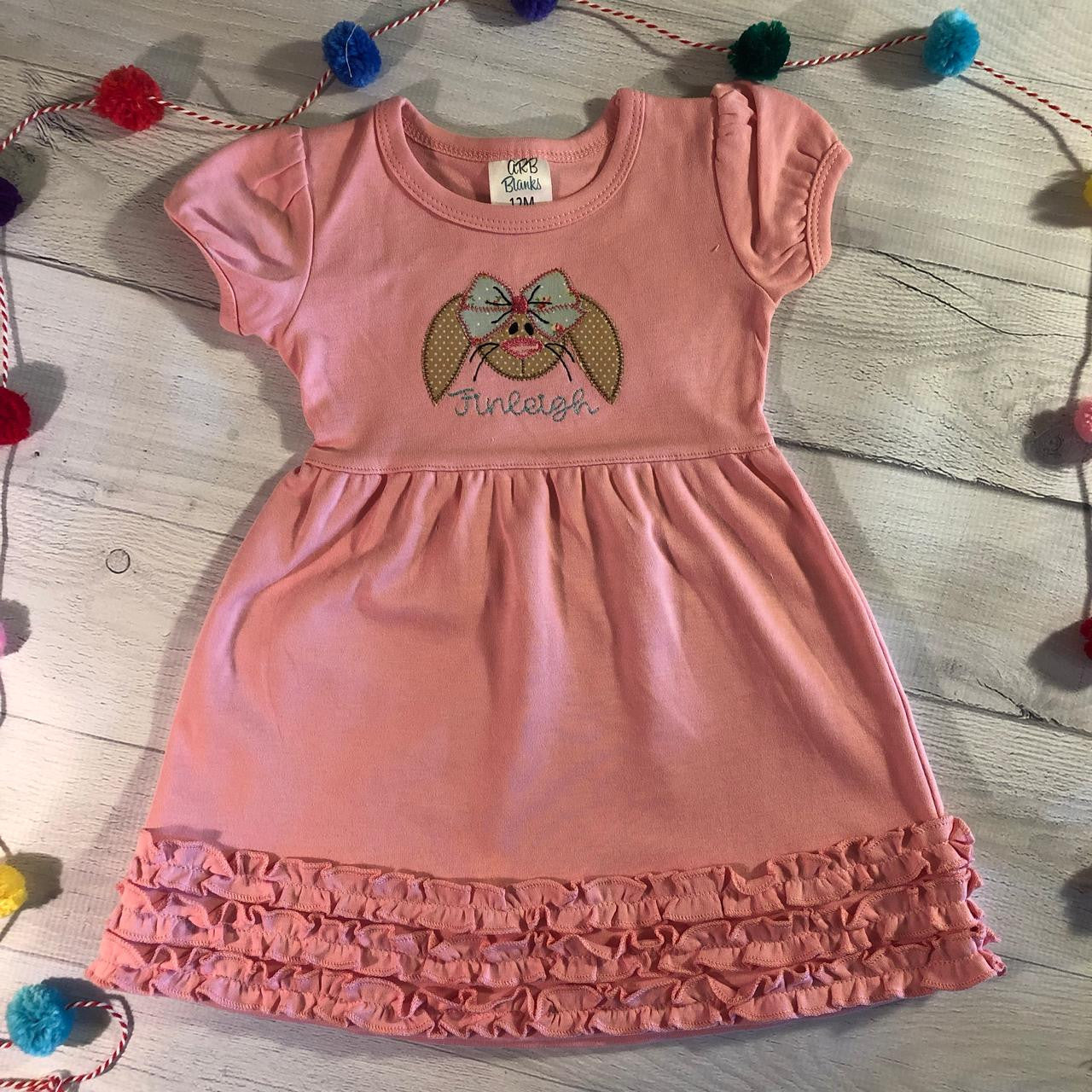  Girl's Pink Personalized Easter Bunny Dress 
