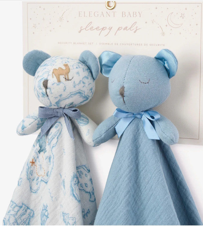 Blue "Sleepy Pal"  Bear Organic Security Blanket (Set of 2)