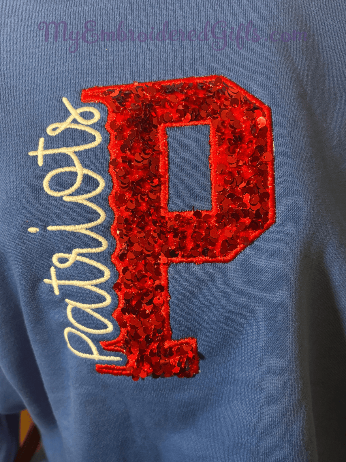 Patriots Sequin Applique Sweatshirt - myembroideredgifts-com - Independent Trading Company