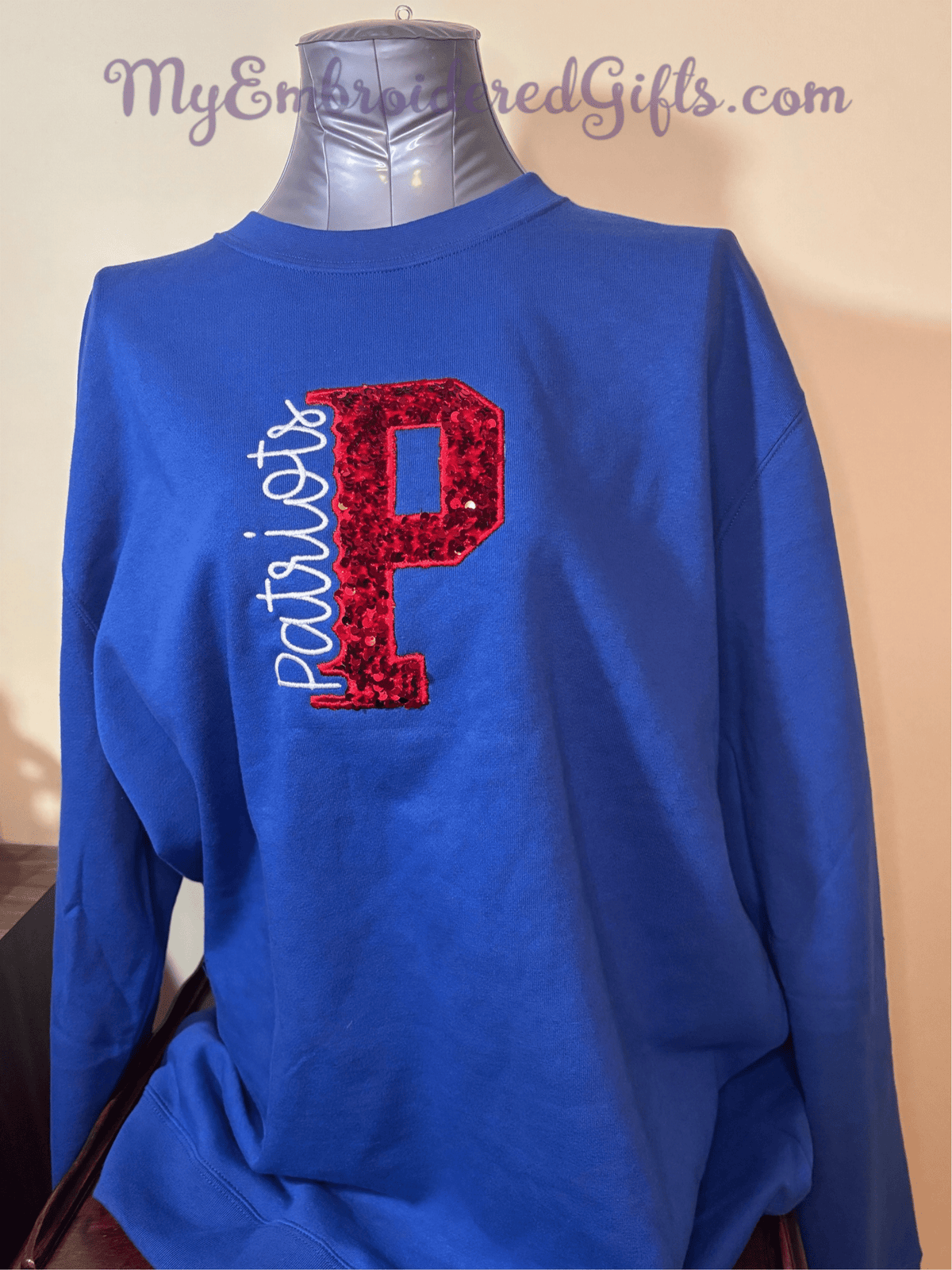 Patriots Sequin Applique Sweatshirt - myembroideredgifts-com - Independent Trading Company