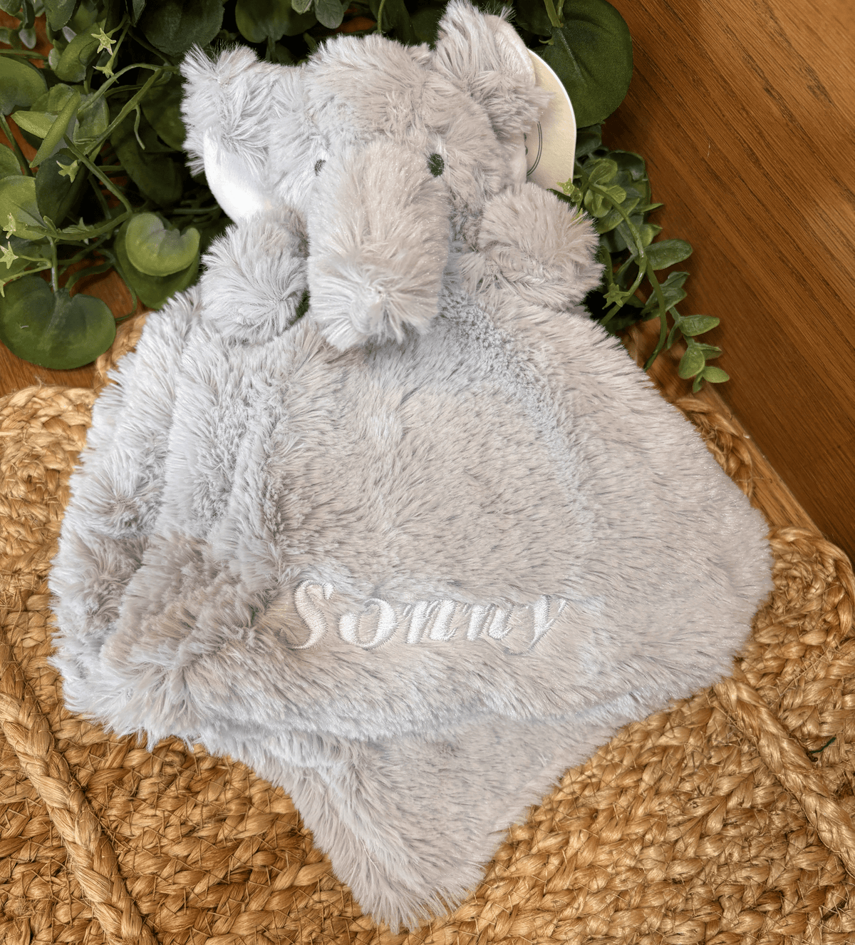 Plush Elephant Baby Security Blanket Personalized - myembroideredgifts-com - Elegant Baby