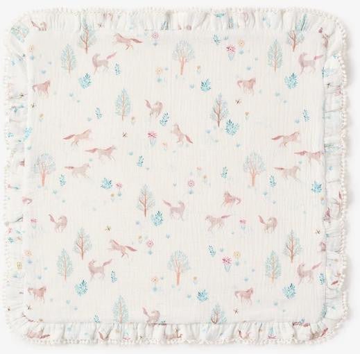 Pony Meadow Organic Muslin Security Blanket with Fur Personalized - myembroideredgifts-com - Elegant Baby