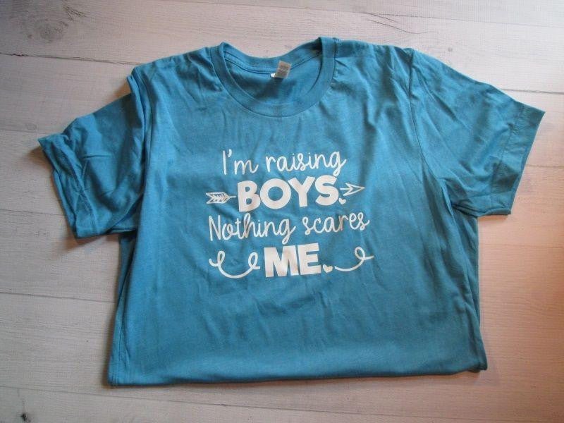 Raising Boys T-Shirt - myembroideredgifts-com - Bella+Canvas