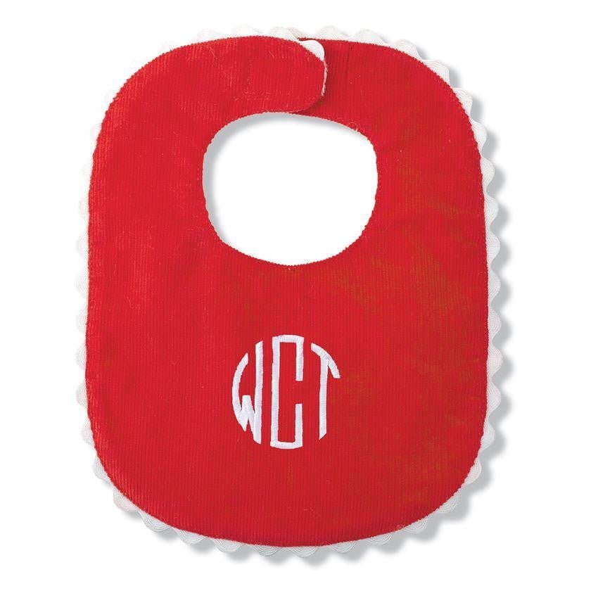 Red Corduroy Bib Personalized - myembroideredgifts-com - Mud Pie