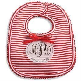 Red Striped Monogrammed Bib - myembroideredgifts-com - Mud Pie